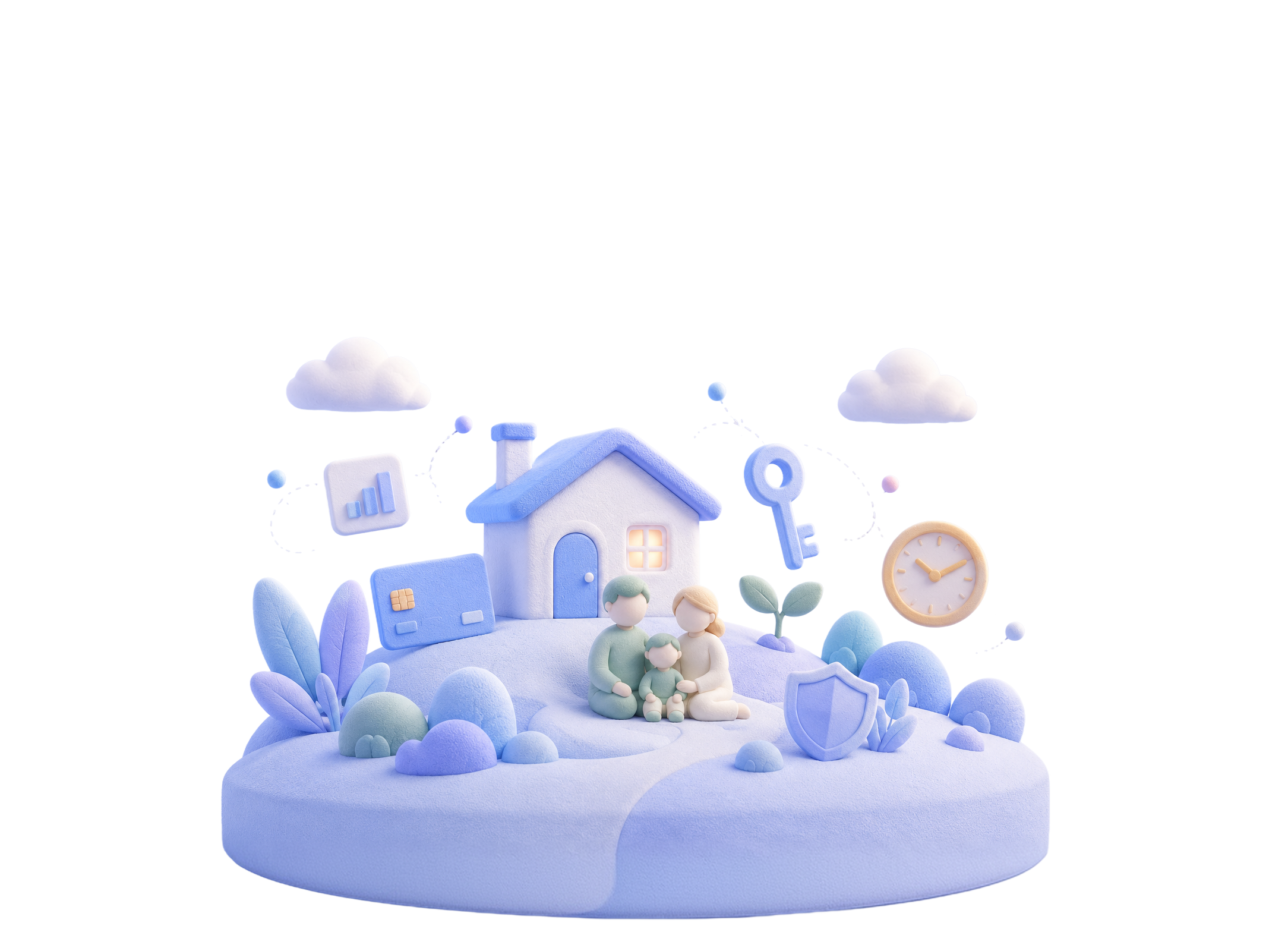 집·가족·자산을 나타낸 3D 일러스트